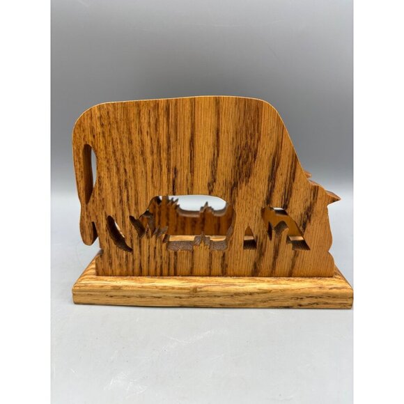 Handcrafted Oak Wooden Cow Horse Napkin Holder - Picture 3 of 7